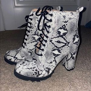 Snakeskin Lace Up Booties (8)